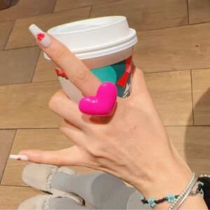 Bright Pink Heart Statement‎ Ring